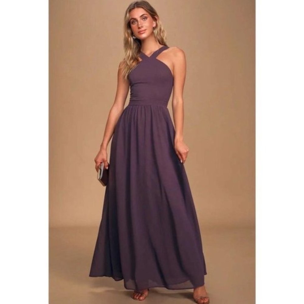 NWT Lulu's Maxi Dress XL Purple Wedding Guest Bridesmaid Medium Air of Romance